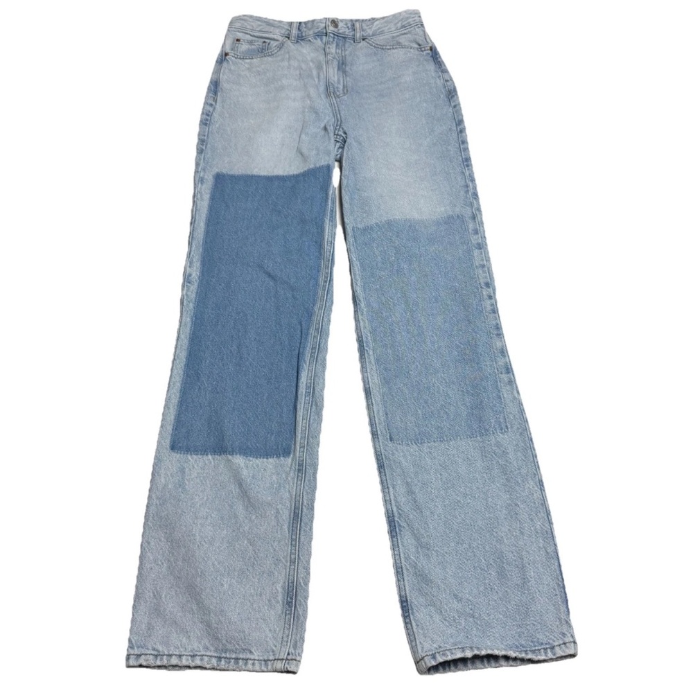 PacSun Eco Light Blue Faux Patches Boyfriend Baggy Fit Jeans Size: 27